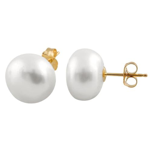 14K Yellow Gold Round Pink Freshwater Cultured Pearl Hoop Dangle Earrings 10mm 